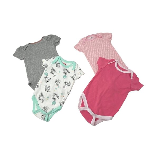 Baby Girl's Body Suits‎ - Pink, White w/Green Light Pink, & Grey - Size 3-6 M - Picture 1 of 6